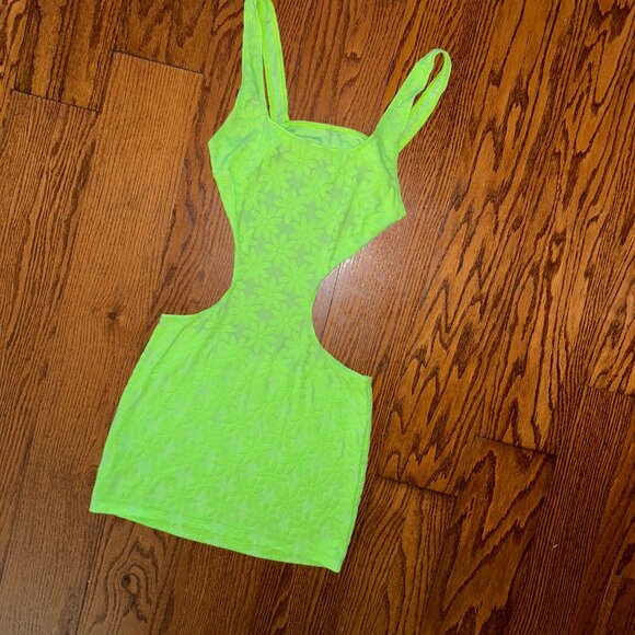 LOVERS + FRIENDS In My Moment Mini Dress Size XS Bodycon Cutouts Neon Green - Picture 2 of 13
